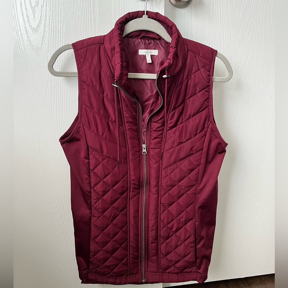 Maurices Quilted Zip-Up Vest Maroon
